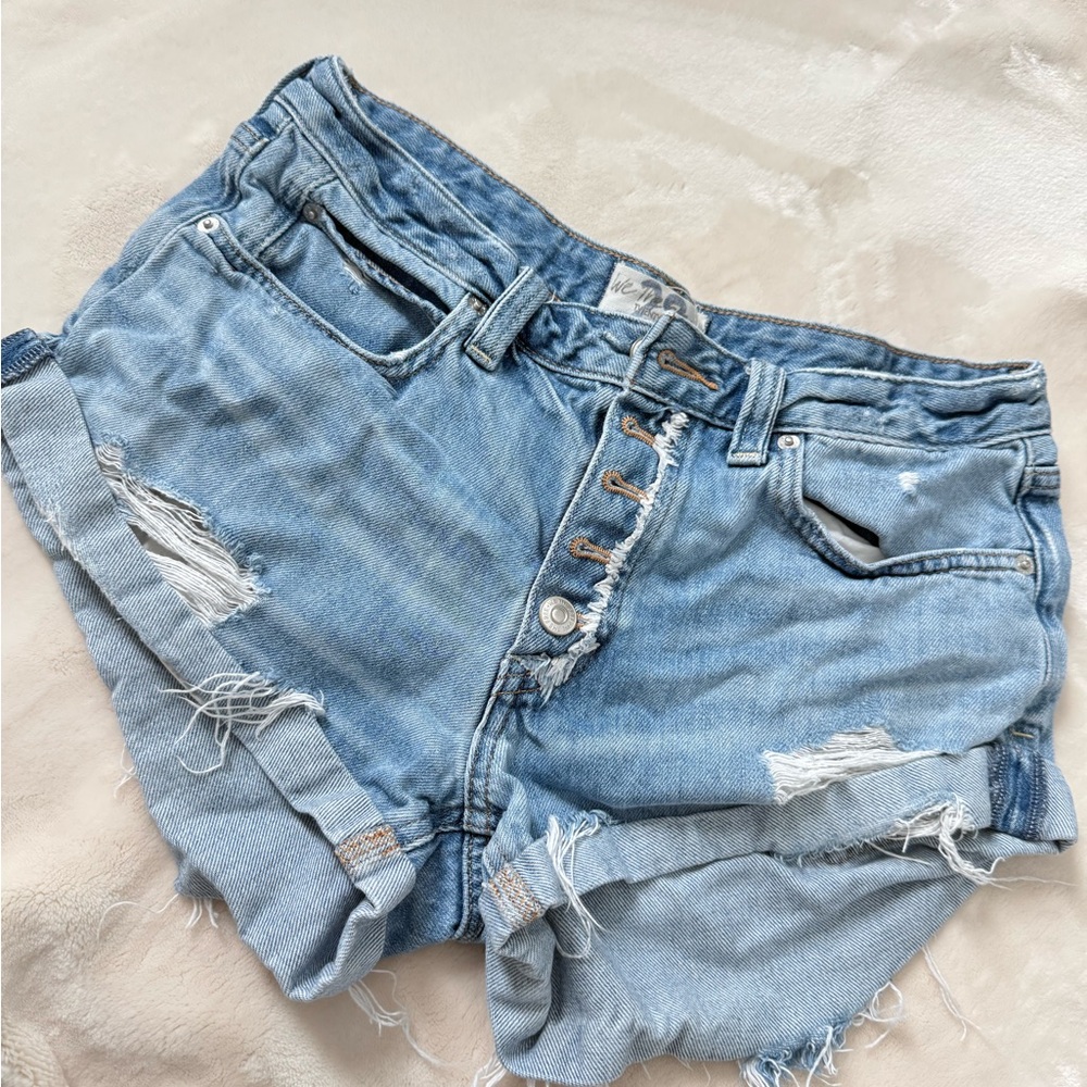 We The Free Light Blue Distressed Jean Shorts